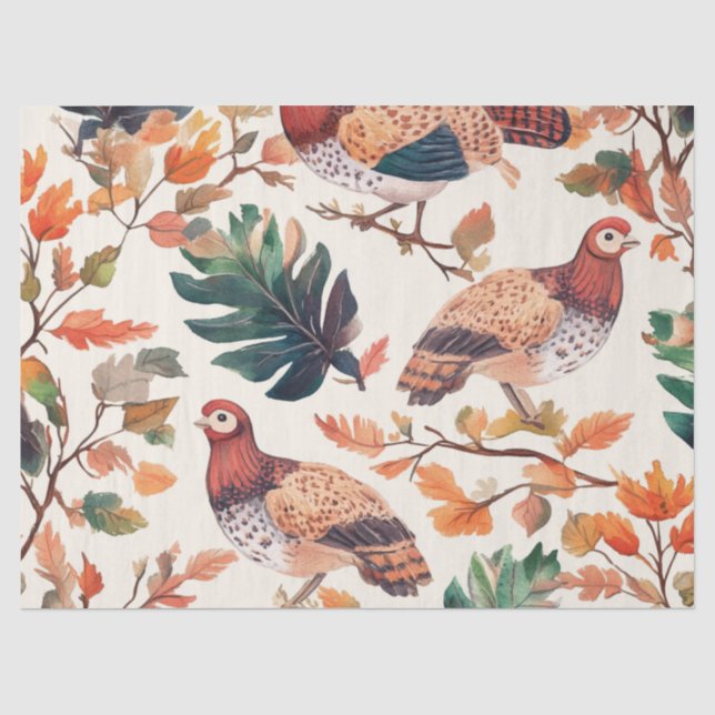 Thanksgiving Turkey Feather Autumn Pattern Tissue Paper (Front)
