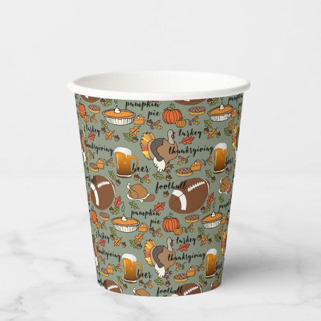 Thanksgiving, Turkey, Football Beer Pumpkin Pie Pa Paper Cups (Front)