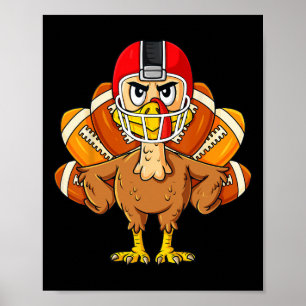 Thanksgiving Turkey Football Player Fun Boys Girls Poster