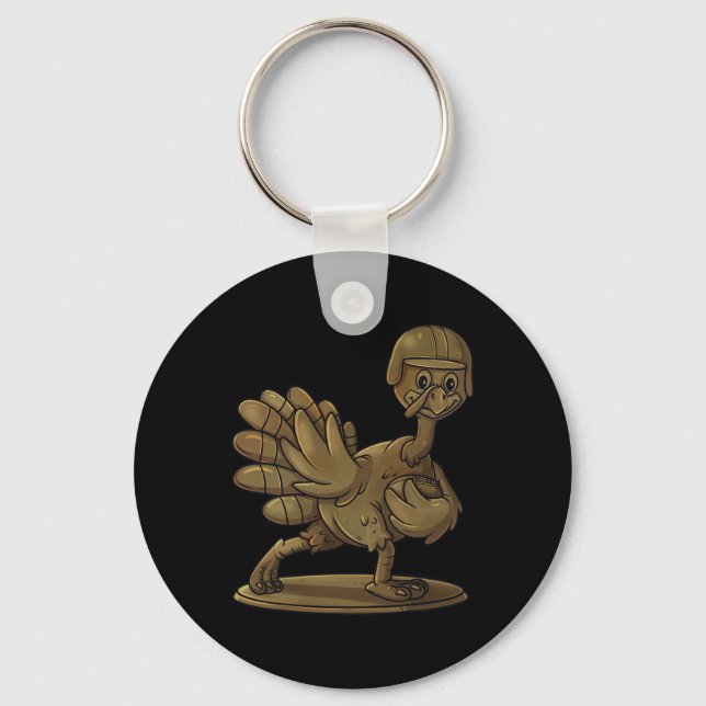 Thanksgiving Turkey Football Player Trophy Award  Key Ring (Front)