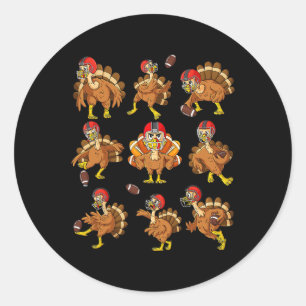 Thanksgiving Turkey Football Players Quarterback R Classic Round Sticker