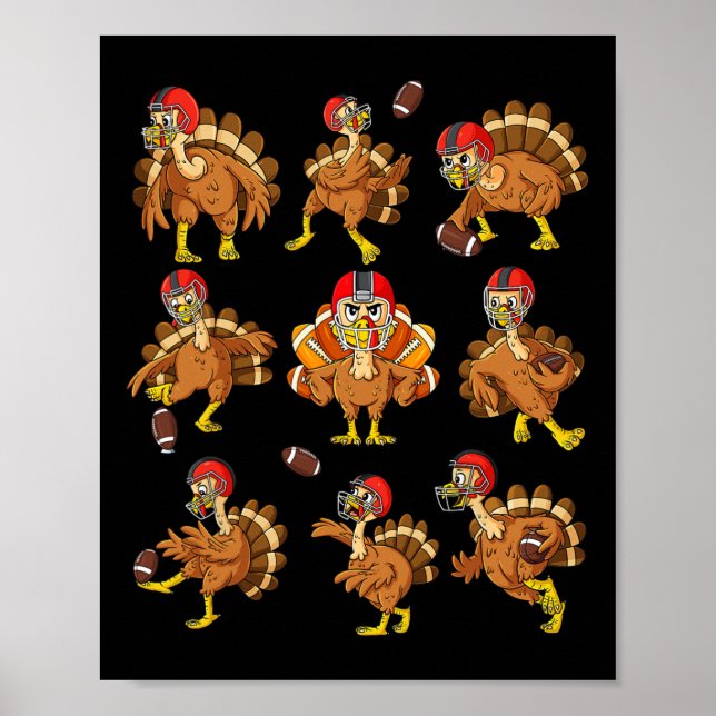 Thanksgiving Turkey Football Players Quarterback R Poster (Front)