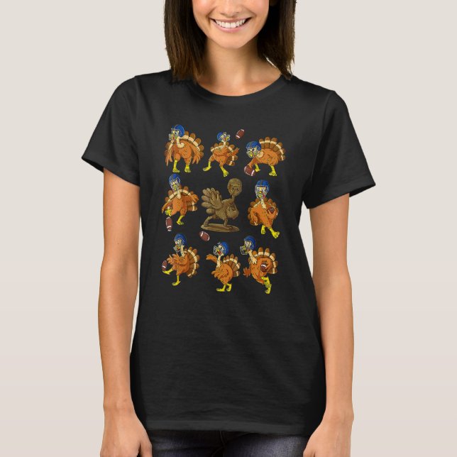 Thanksgiving Turkey Football Players Receiver Quar T-Shirt (Front)