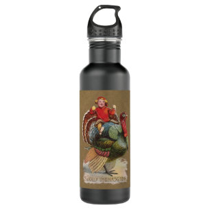 Thanksgiving Turkey Funny Vintage Greetings 710 Ml Water Bottle
