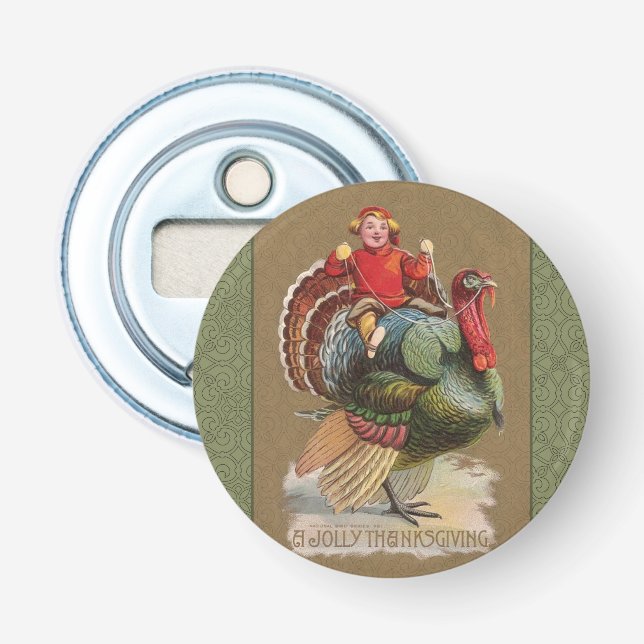 Thanksgiving Turkey Funny Vintage Greetings Bottle Opener (Front)