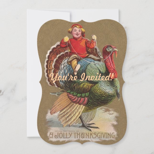Thanksgiving Turkey Funny Vintage Greetings Invitation (Front)