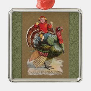 Thanksgiving Turkey Funny Vintage Greetings Metal Tree Decoration