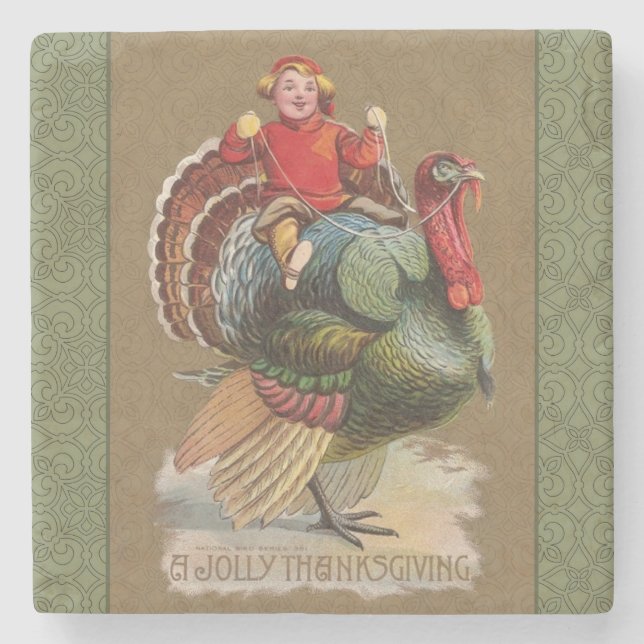Thanksgiving Turkey Funny Vintage Greetings Stone Coaster (Front)