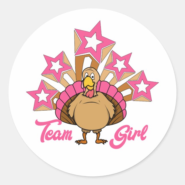 Thanksgiving Turkey Gender Reveal - Team Girl Classic Round Sticker (Front)