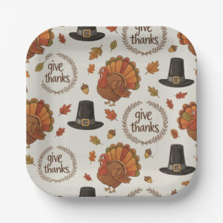 Thanksgiving, Turkey, Give Thanks Paper Plate