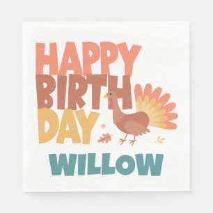 Thanksgiving Turkey Gobble Gobble Happy Birthday Napkin