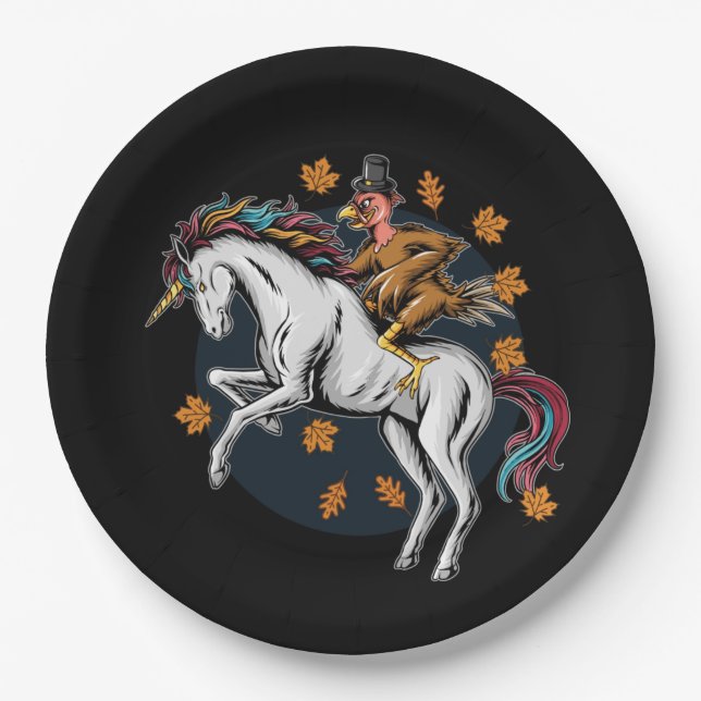 Thanksgiving Turkey Hunt on Unicorn Paper Plate (Front)
