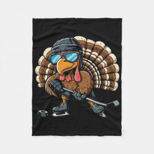 Thanksgiving Turkey Ice Hockey Player Sports Boys Fleece Blanket