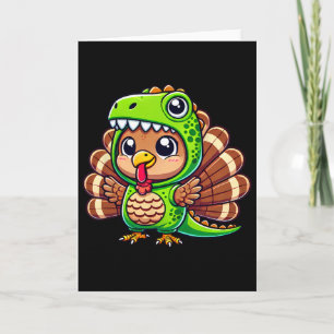 Thanksgiving Turkey In T-rex Costume Funny Dinosau Card