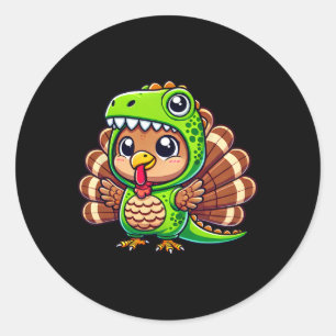 Thanksgiving Turkey In T-rex Costume Funny Dinosau Classic Round Sticker
