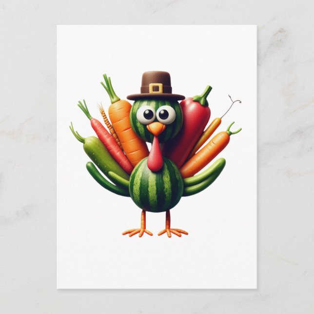 Thanksgiving Turkey Made of Vegetables Postcard (Front)
