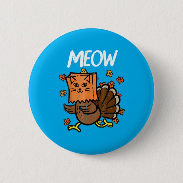 Thanksgiving Turkey Meow Cat Head Fall 6 Cm Round Badge (Front)