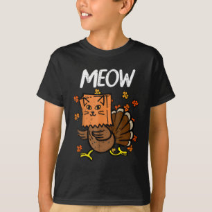 Thanksgiving Turkey Meow Cat Head Fall T-Shirt