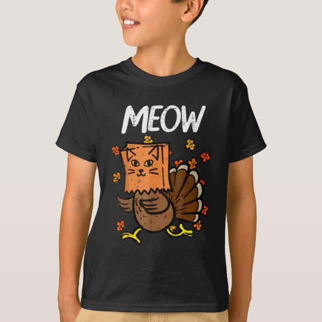 Thanksgiving Turkey Meow Cat Head Fall T-Shirt (Front)