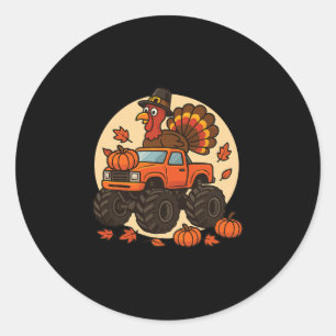 Thanksgiving Turkey Monster Truck Autumn Fun Kids Classic Round Sticker