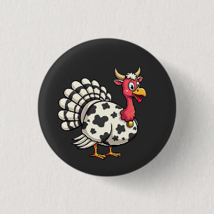 Thanksgiving Turkey Moo Cow Head Funny Fall Family 3 Cm Round Badge