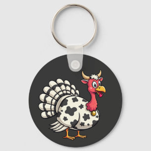 Thanksgiving Turkey Moo Cow Head Funny Fall Family Key Ring