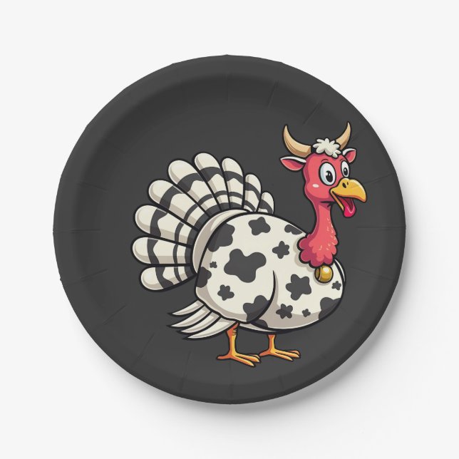 Thanksgiving Turkey Moo Cow Head Funny Fall Family Paper Plate (Front)