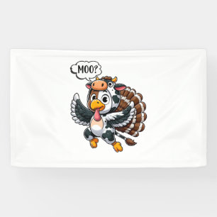 Thanksgiving Turkey Moo Cow Head Funny Fall Men Wo Banner