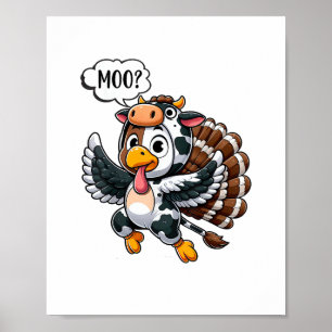Thanksgiving Turkey Moo Cow Head Funny Fall Men Wo Poster