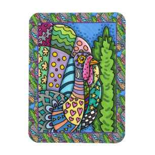 THANKSGIVING TURKEY, PATCHWORK FEATHERS, FOLK ART MAGNET