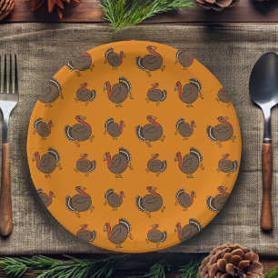 Thanksgiving Turkey Pattern Cute Orange Paper Plate
