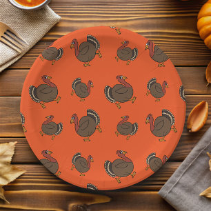 Thanksgiving Turkey Pattern Orange Paper Plate