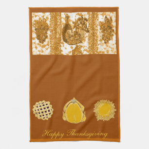 Thanksgiving Turkey Pies Grapes And Wine American  Tea Towel