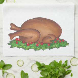 Thanksgiving Turkey Platter Christmas Holiday Food Tea Towel