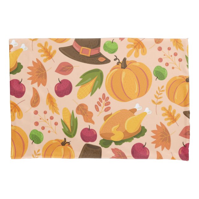 Thanksgiving Turkey Pumpkin Fall Pattern Pillowcase (Front)