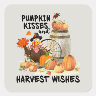 Thanksgiving turkey pumpkin kisses Harvest  Square Sticker