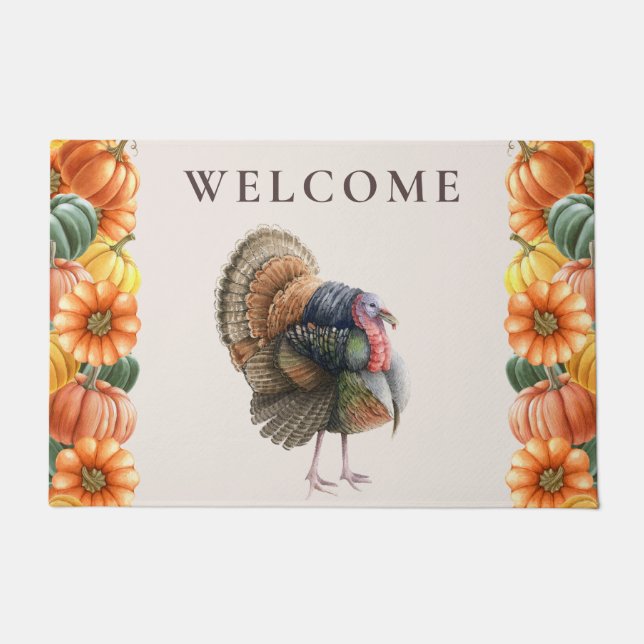 Thanksgiving Turkey Pumpkins Doormat (Front)