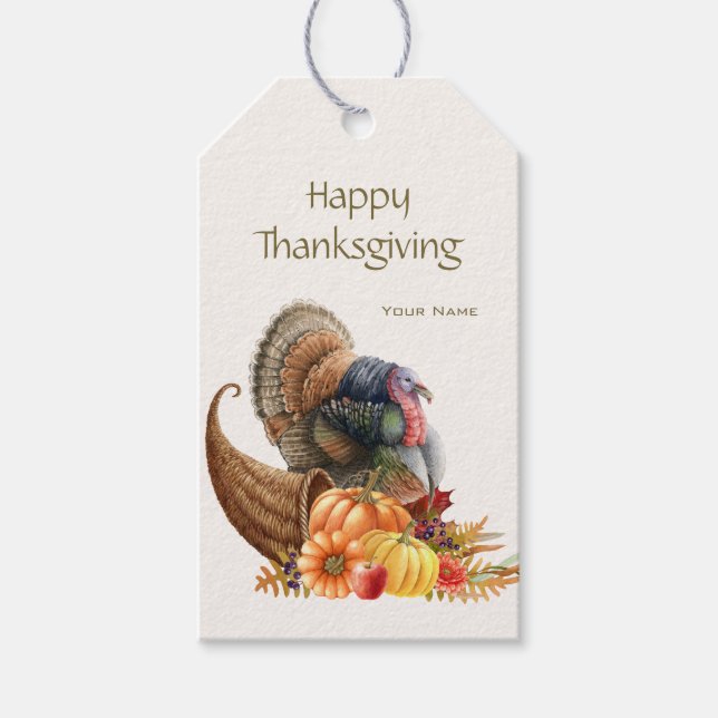 Thanksgiving Turkey Pumpkins Gift Tag (Front)
