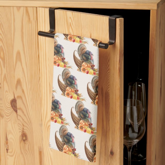 Thanksgiving Turkey Pumpkins Kitchen Towel (Thirds Fold)