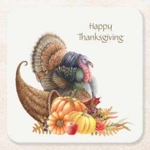 Thanksgiving Turkey Pumpkins Paper Coaster