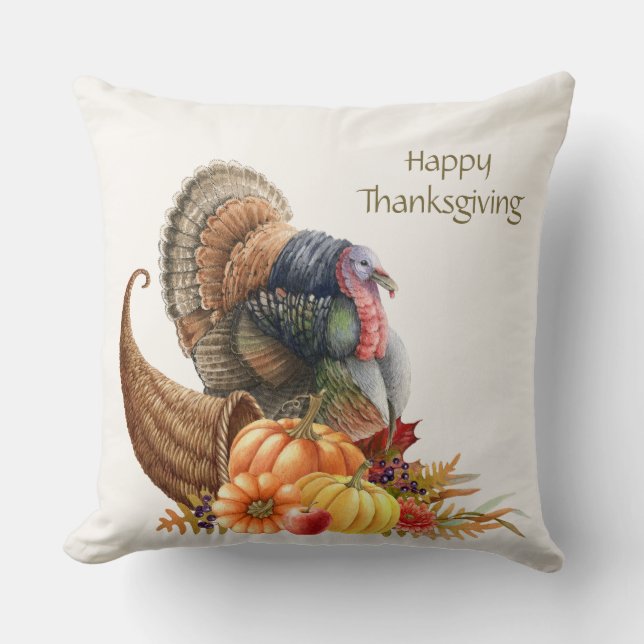 Thanksgiving Turkey Pumpkins Throw Pillow (Front)