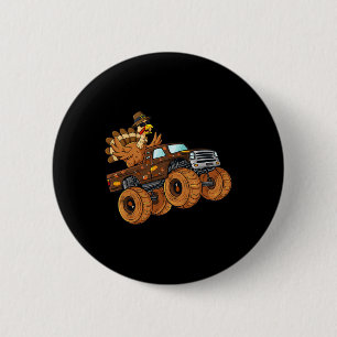 Thanksgiving Turkey Riding Monster Truck Boys Kids 6 Cm Round Badge