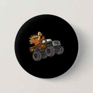 Thanksgiving Turkey Riding Monster Truck Boys Kids 6 Cm Round Badge