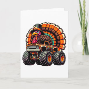 Thanksgiving Turkey Riding Monster Truck Boys Kids Card