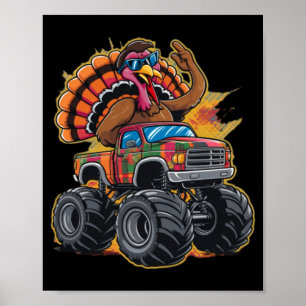 Thanksgiving Turkey Riding Monster Truck Boys Kids Poster