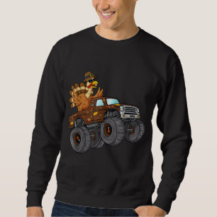 Thanksgiving Turkey Riding Monster Truck Boys Kids Sweatshirt
