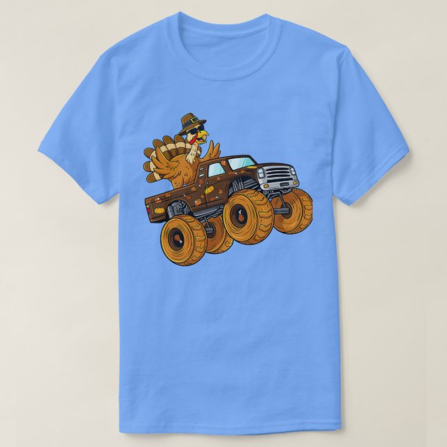 Thanksgiving Turkey Riding Monster Truck Boys Kids T-Shirt (Design Front)
