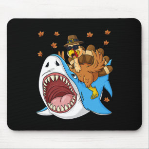 Thanksgiving Turkey Riding Shark Fun Toddler Boys Mouse Pad