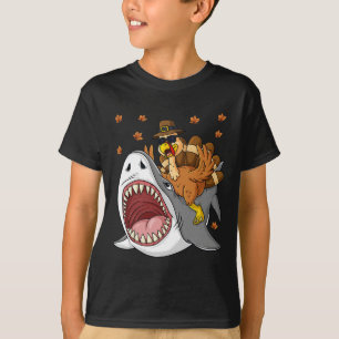 Thanksgiving Turkey Riding Shark Fun Toddler Boys  T-Shirt