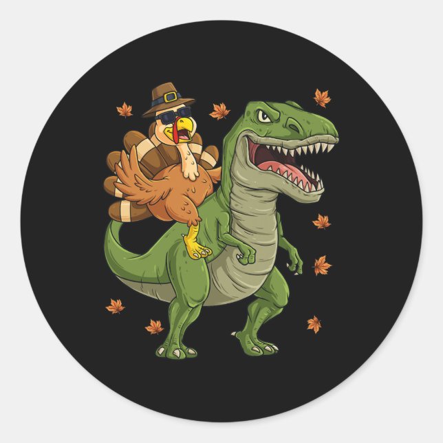 Thanksgiving Turkey Riding T Rex Dinosaur Toddler  Classic Round Sticker (Front)